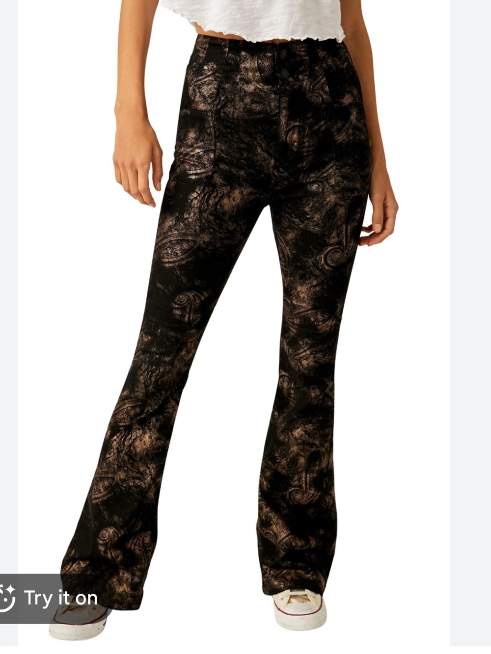 NWT Free People Jayde High Rise Metallic Flare Pants - Picture 10 of 15
